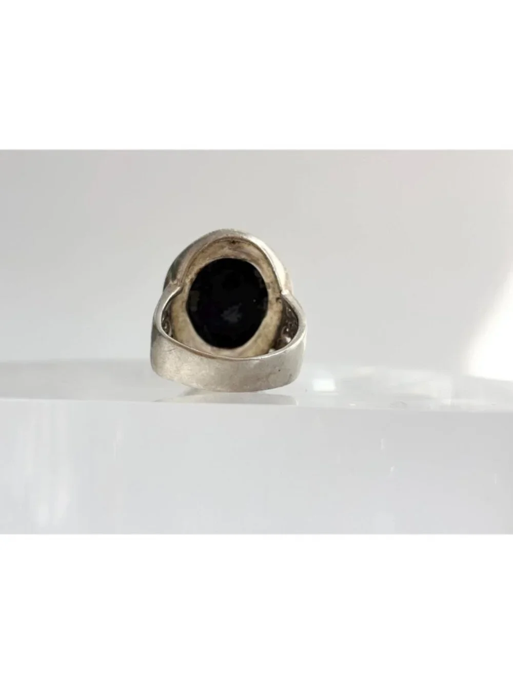 Black Onyx & Marcasite Art Deco Cutout Sterling Silver 925 Vintage Ring - sz 8